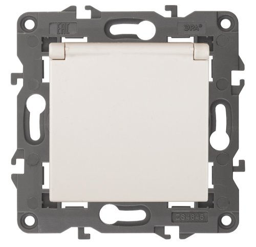 Розетка с заземлением без рамки Эра Elegance 1-м. крышка шторки слоновая кость картинка